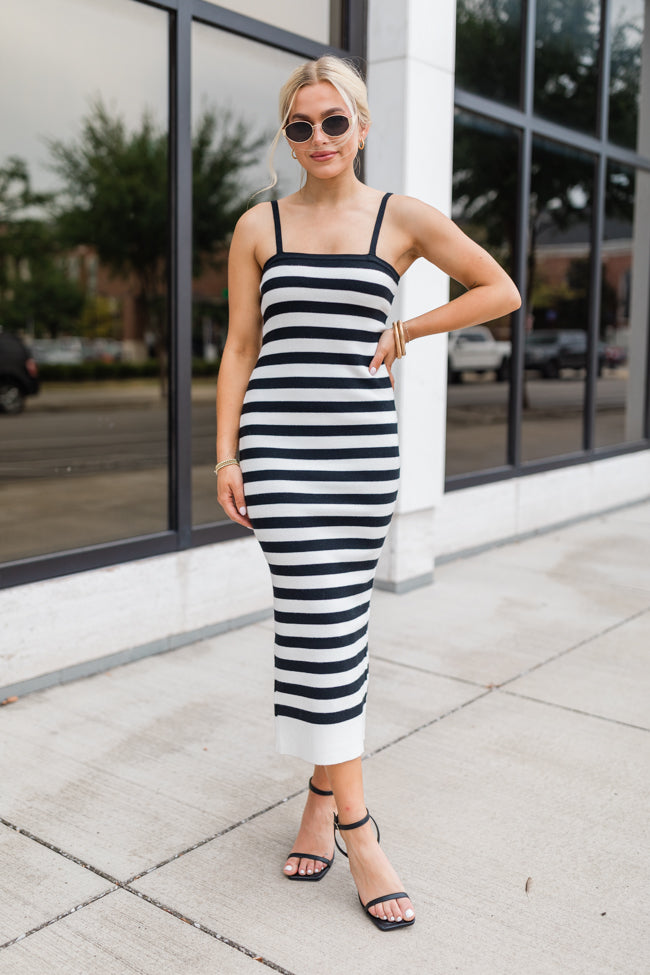 Feels Like Love Black and White Striped Dress and Cardigan Set FINAL SALE Supply