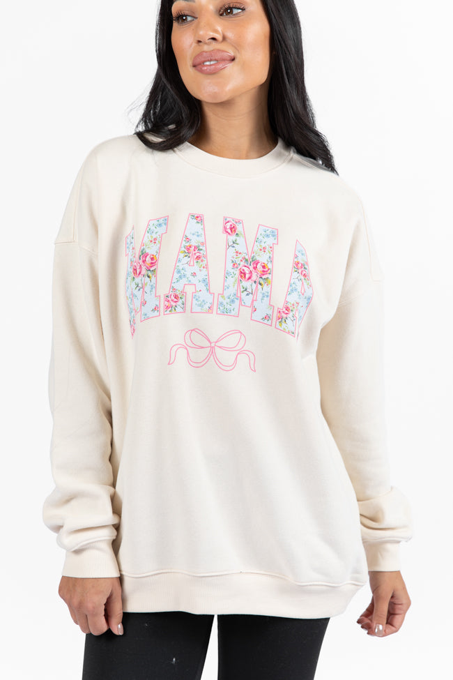 Mama Floral Bow Cream Oversized Graphic Sweatshirt Enjoy Online