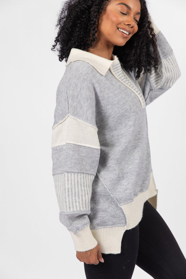 Think About It Heather Grey Collared Oversized Sweater Good Selling Sale Online