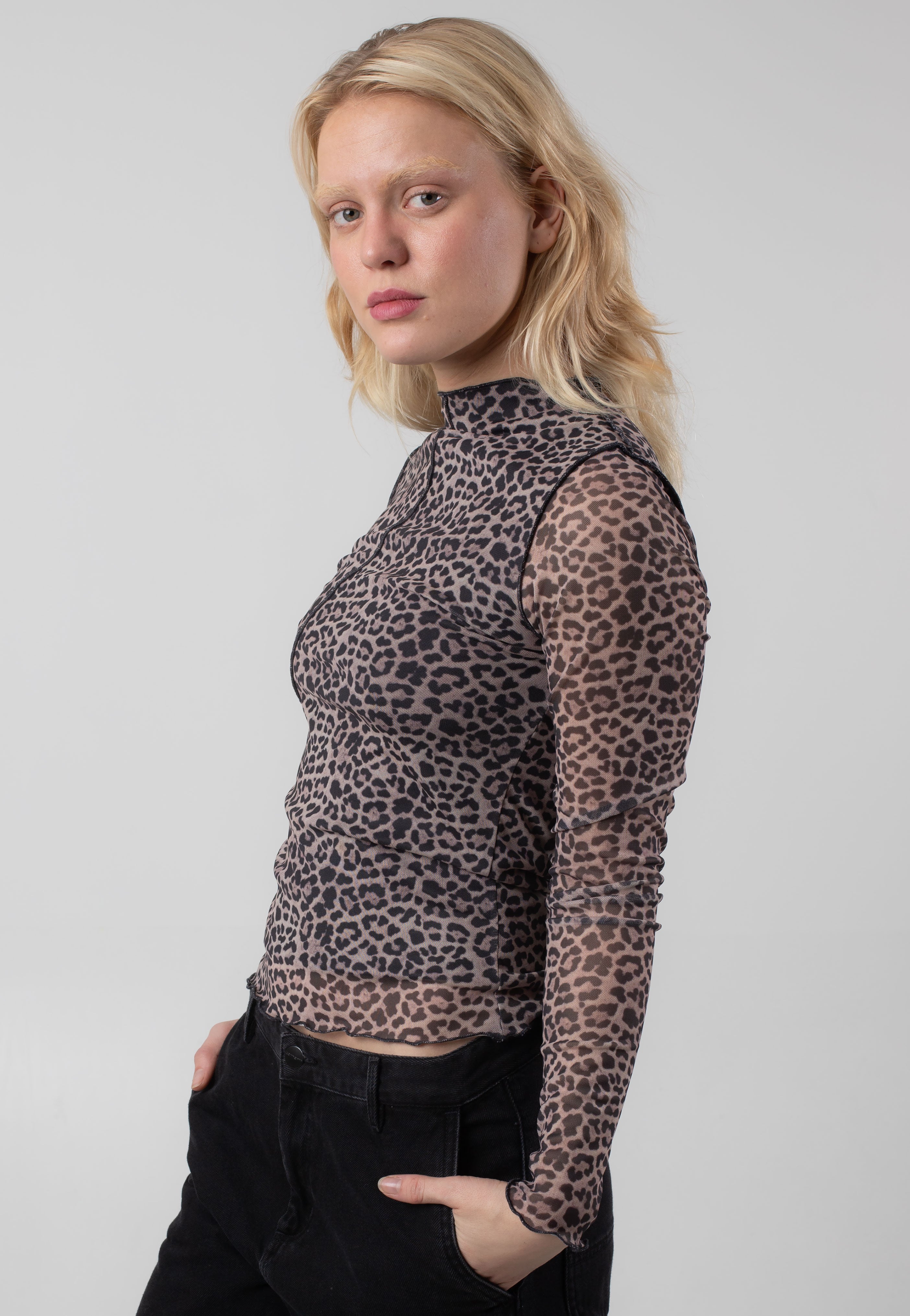 Noisy May - Steffi High Neck Mesh Oatmeal Leo - Top Choice Online