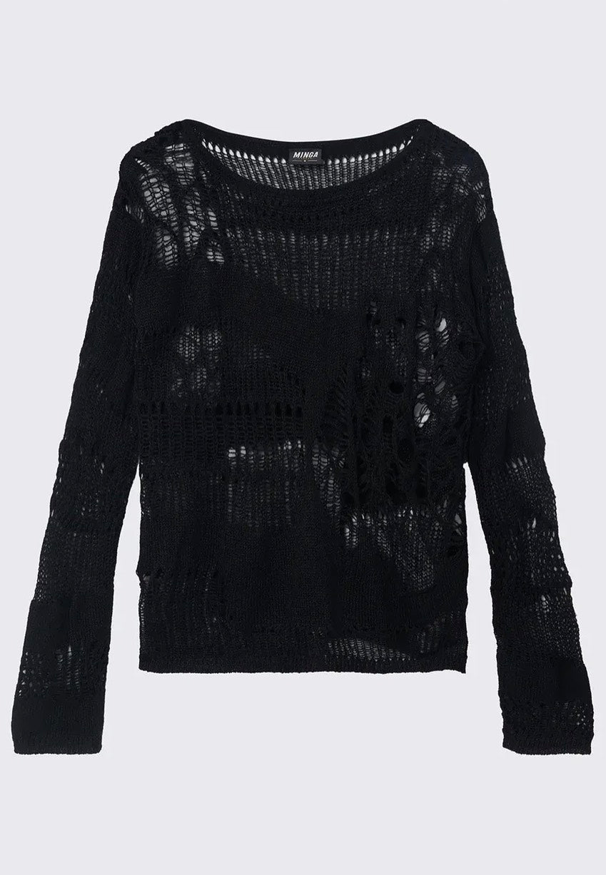 Minga London - Arachne Black Distressed Knit Jumper - Pullover Clearance Newest