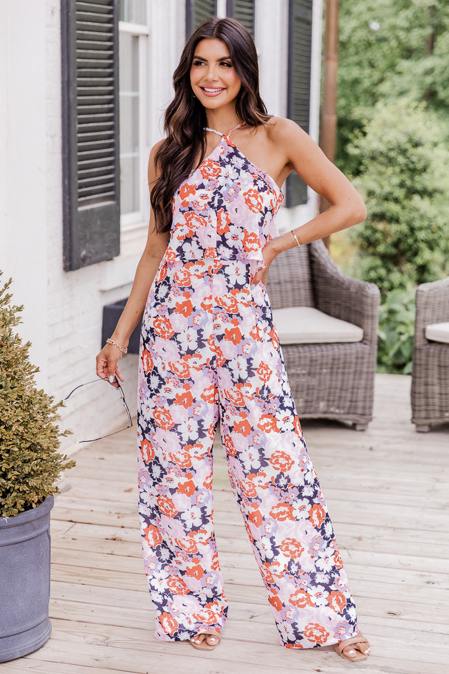 Know No Limits Navy Floral Halter Jumpsuit FINAL SALE Cheap Sale 2025 Newest