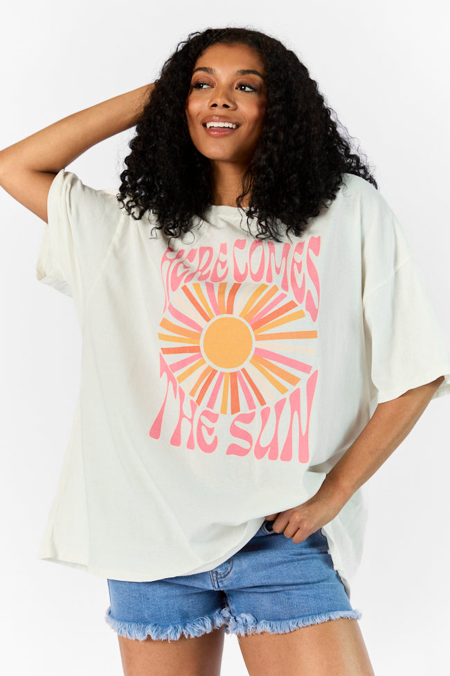 Here Comes The Sun Burst Off White Hyfve Oversized Graphic Tee 2025 New Sale Online