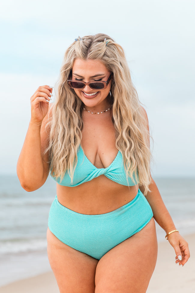 It's My Moment Blue High Waisted Textured Swimsuit Bottoms FINAL SALE