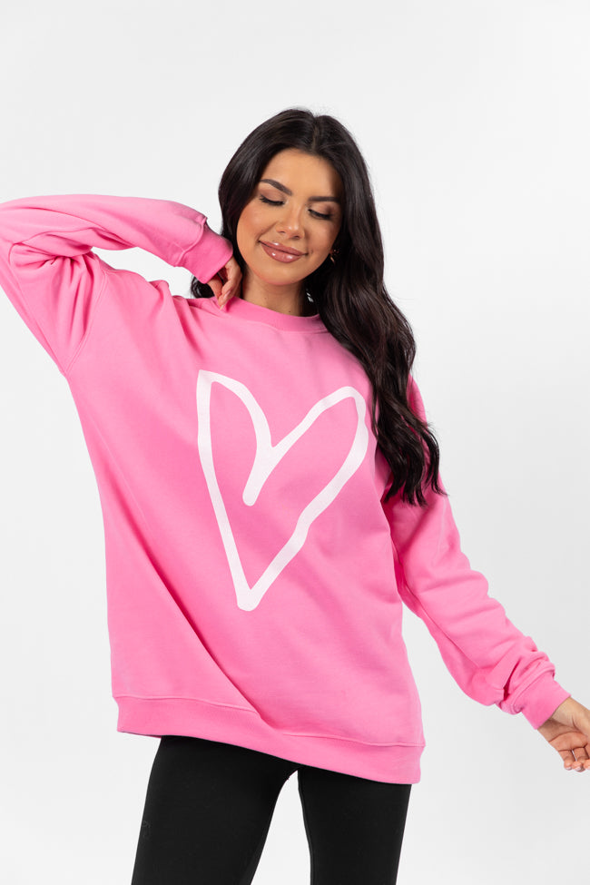 Heart Sketch Pink Oversized Graphic Sweatshirt Outlet Supply