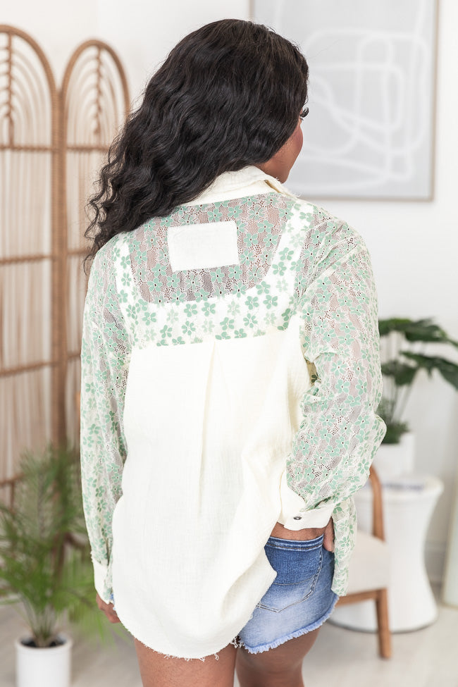 Hopeful Dreamer Sage Flower Applique Button Up FINAL SALE Looking For