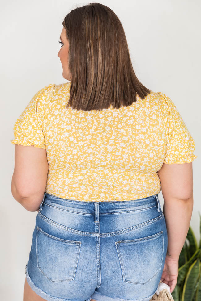 Repeating Sound Yellow Floral Cinched Detail Bodysuit Cheap Sale With Mastercard