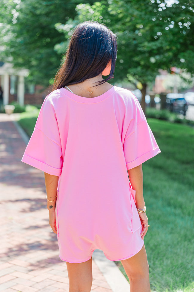 On A Daily Basis Pink Deep V-Neck Pocketed Romper Sale Ebay