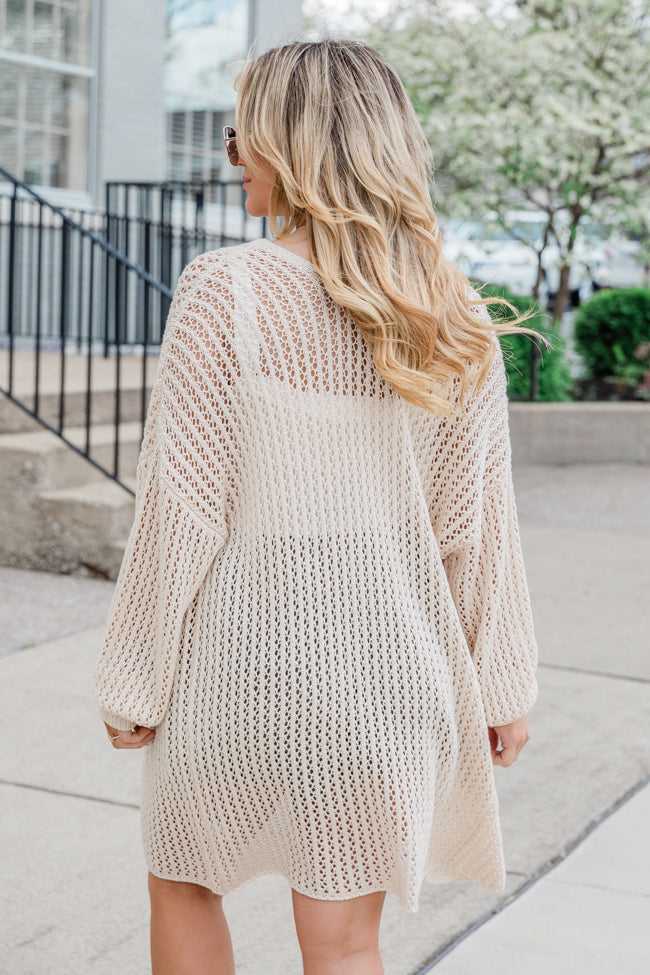 Let's Chat Beige Open Knit Cardigan