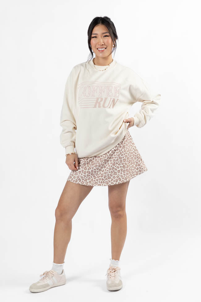 Coffee Run Leopard Cream Oversized Graphic Sweatshirt Fast Delivery Online