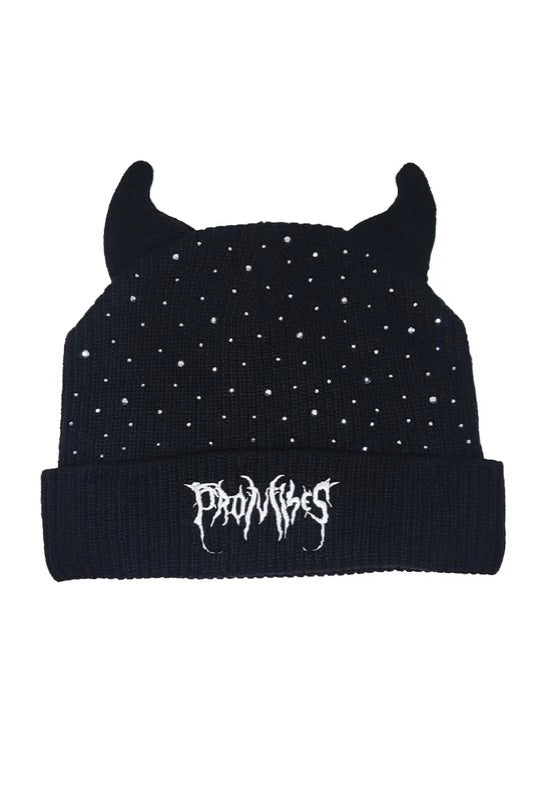 Broken Promises - Rhinestone Devil Horn - Beanie View