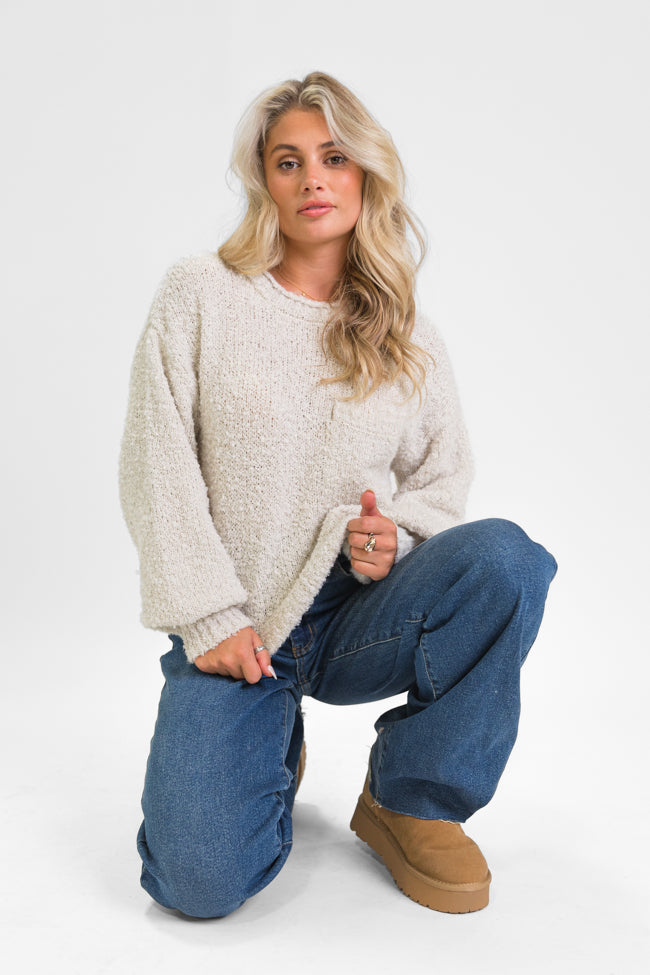 Longer Nights Stone Fuzzy Pocketed Sweater FINAL SALE Sale Online Cheap