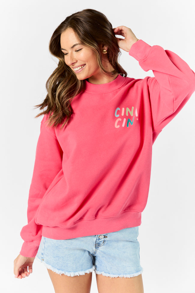 Cin Cin! Light Red Graphic Sweatshirt Clearance Cheap Online