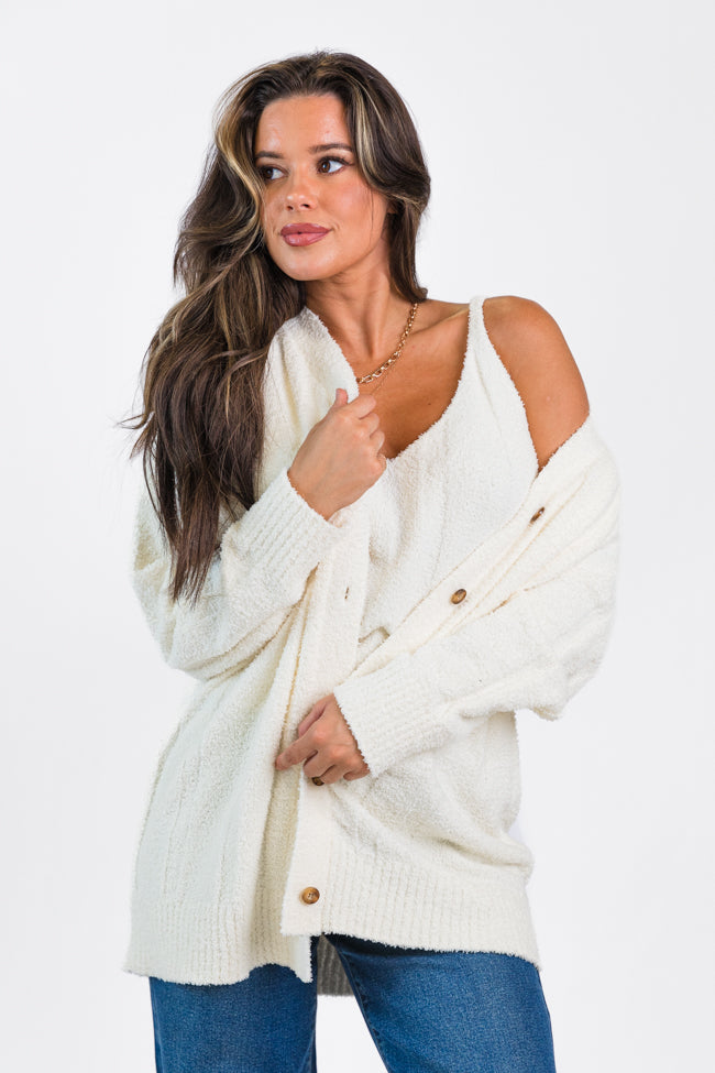 It's All True Ivory Fuzzy Cardigan And Tank Set FINAL SALE