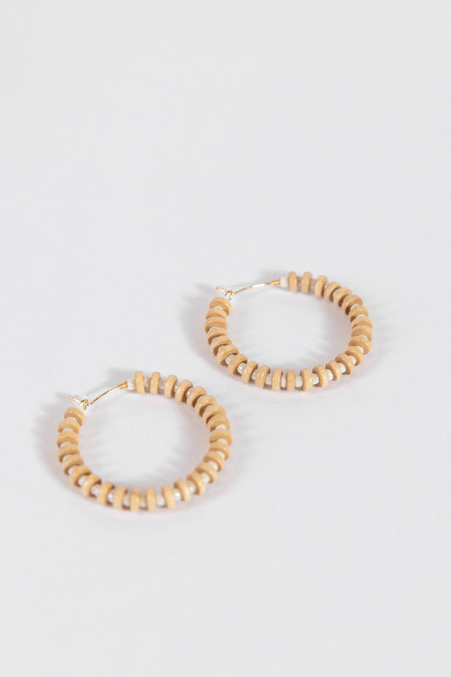 Tan and White Beaded Hoops 2025 New Cheap Online