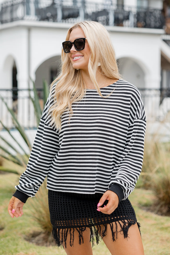 Caught My Eye Black And Ivory Striped Knit Pullover Clearance Cheap Online