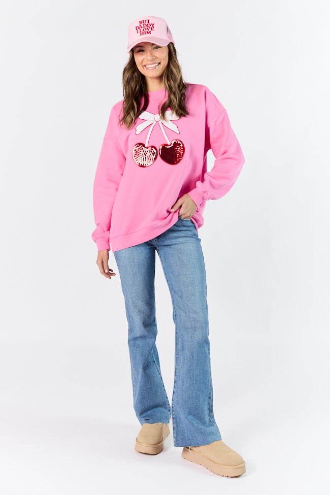 Cherry Patch Pink Oversized Sweatshirt FINAL SALE Fashion Style Online