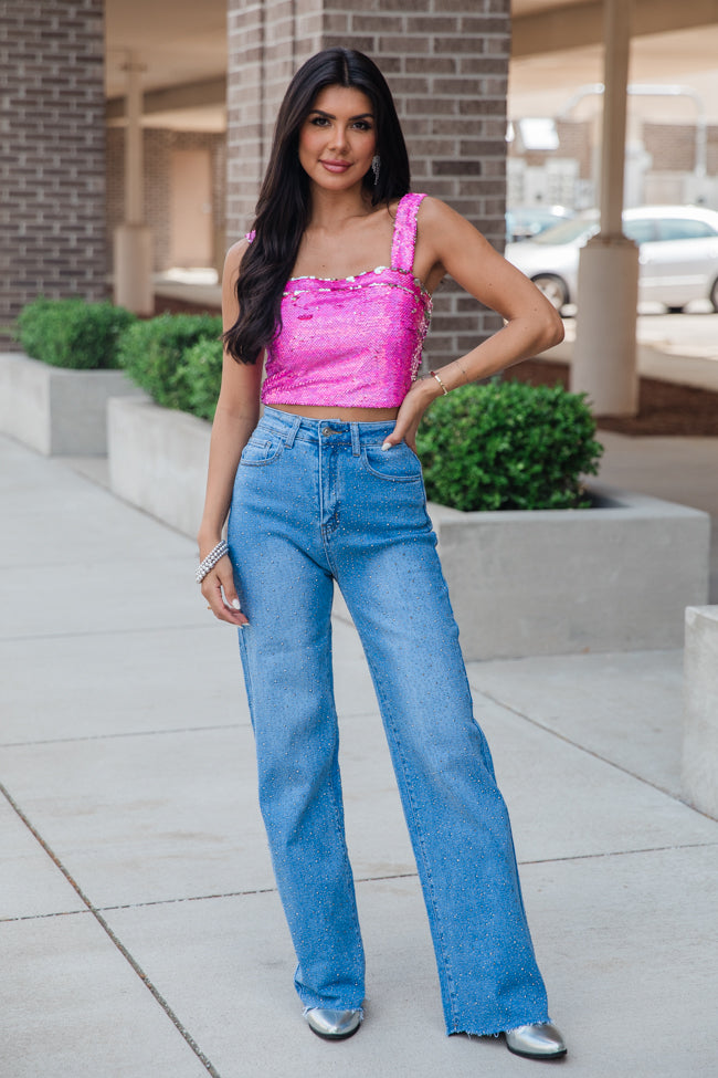 Go To Girl Pink Sequin Crop Tank SALE Clearance Order