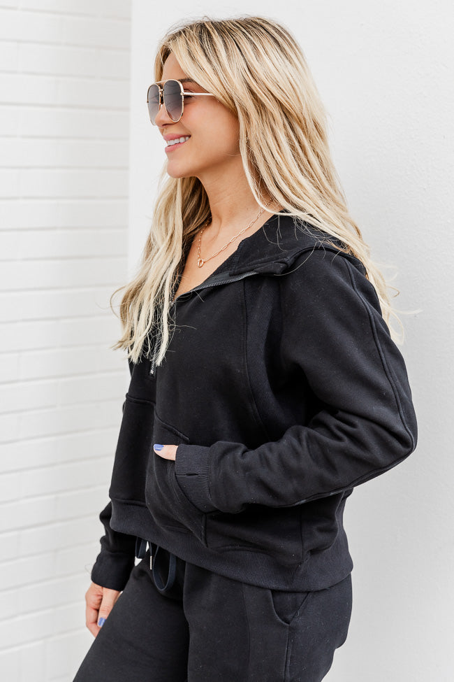 Making It Look Easy Black Ribbed Shoulder Quarter Zip Pullover FINAL SALE Sast Online