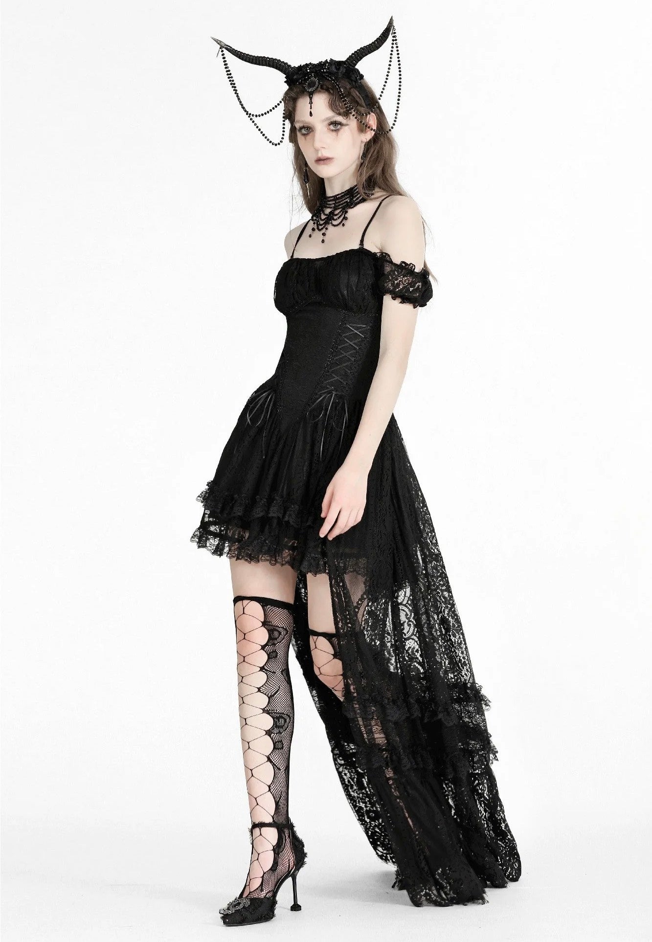 Dark In Love - Gothic Noble Romantic Lace Hi Low Black - Dress Store Cheap Online