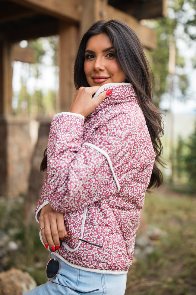 Set Me Free Berry Floral Quilted Jacket Stockist Online