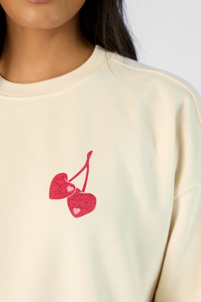 I Love You Cherry Much Cream Oversized Graphic Sweatshirt Kalee Rogers X Pink Lily Cheap Sale With Paypal