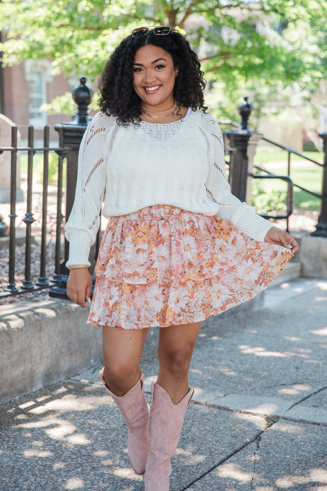 Breezy Beige And Mustard Floral Tiered Skort FINAL SALE Authentic Cheap Pice