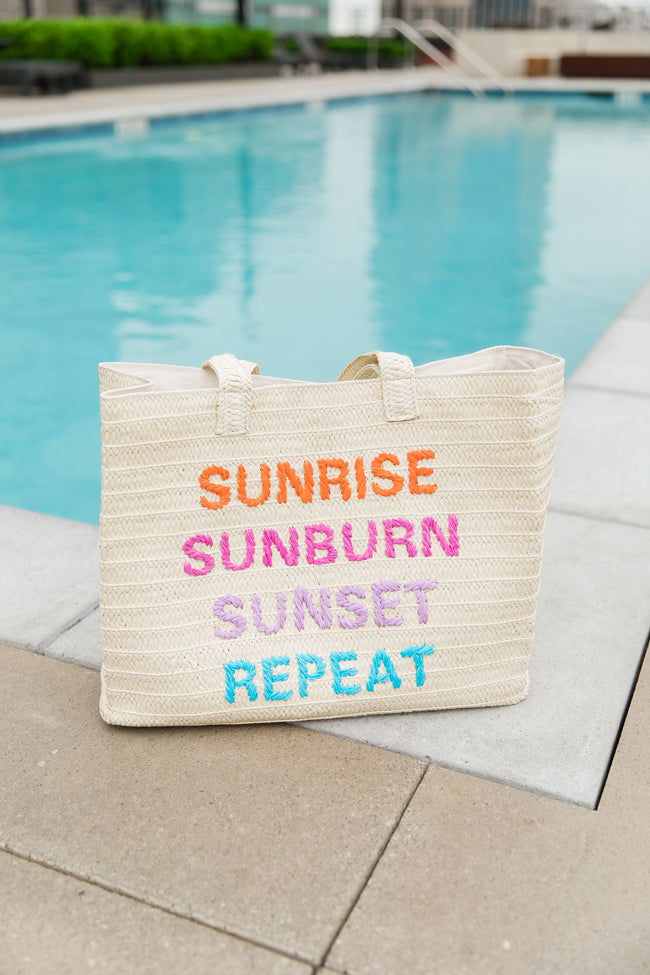 Woven Sunrise, Sunburn, Sunset, Repeat Beach Bag Buy Cheap Cheap