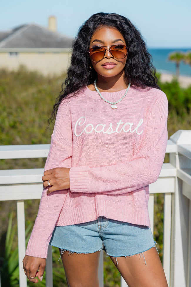 Off To The Beach Pink Coastal Script Sweater Cheap Genuine