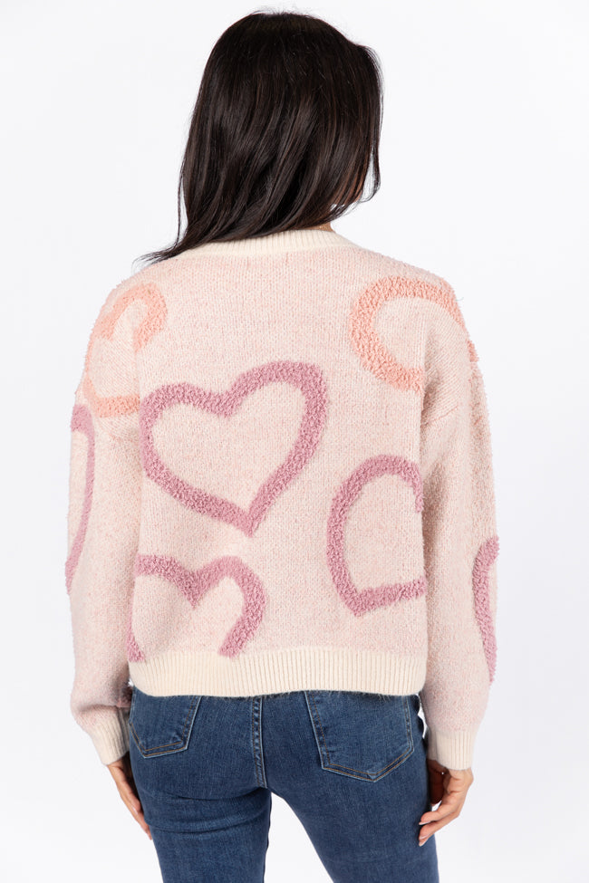 Love Again Mauve Multi Fuzzy Heart Sweater FINAL SALE Hot Sale