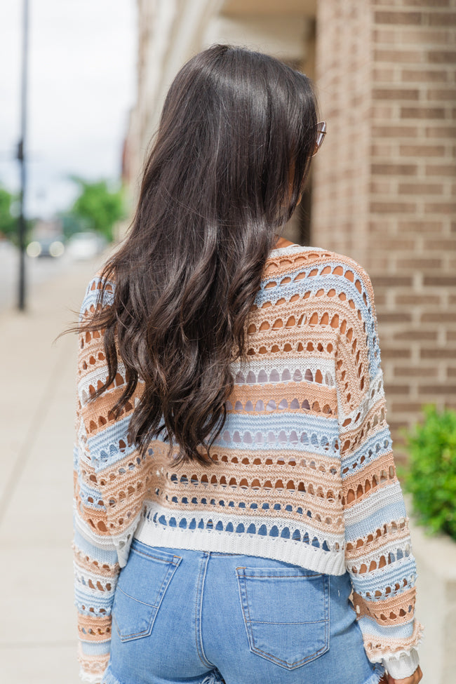 Different Views Blue Stripe Open Knit Sweater Free Shipping Reliable