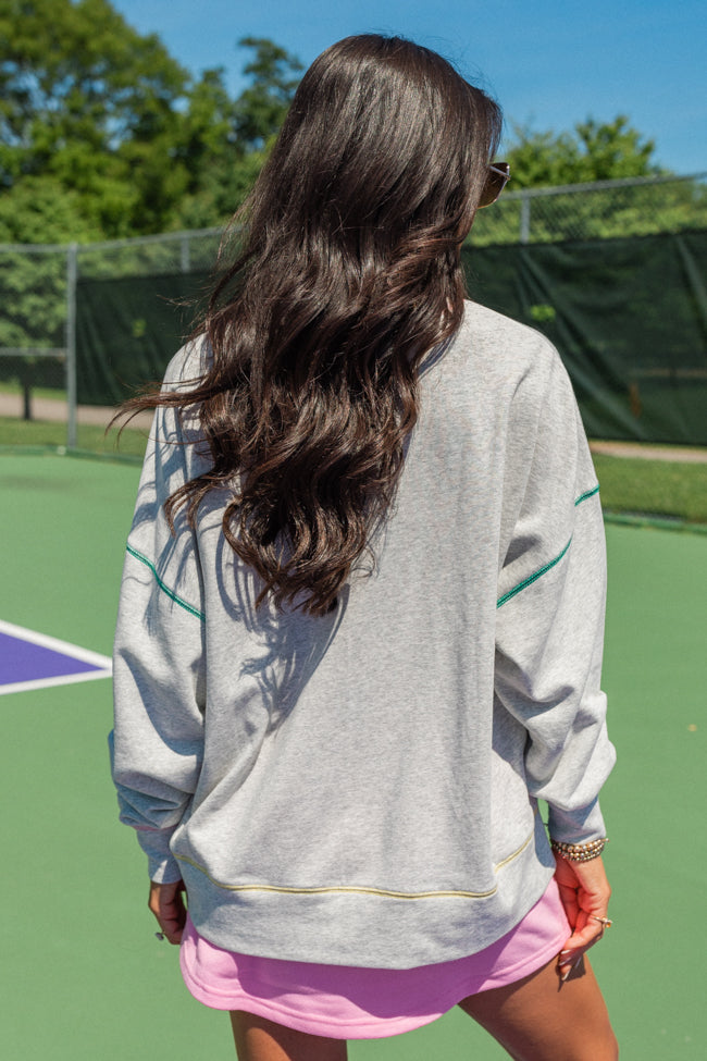 To The Pickleball Court Heather Grey Contrast Stitch Graphic Sweatshirt FINAL SALE Discount Order