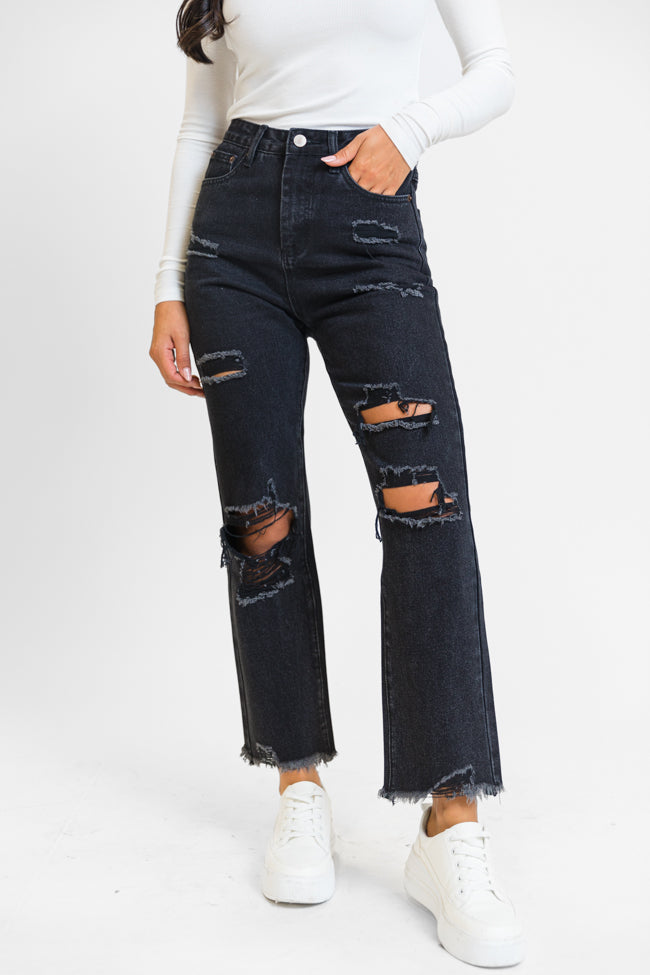 Megan Black Wash Distressed Straight Leg Mom Jeans Cheap Sale Reliable