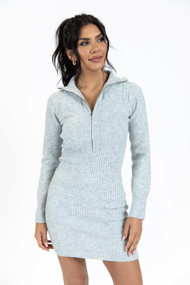 Taking Compliments Grey Quarter Zip Style Sweater Dress Countdown Package Cheap Online