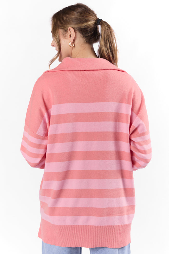 Pulling Heartstrings Coral Multi Stripe Quarter Zip Pullover Buy Cheap Hot Sale