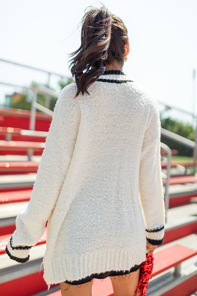 She's Cheer Captain Ivory and Black Textured Trim Cardigan FINAL SALE