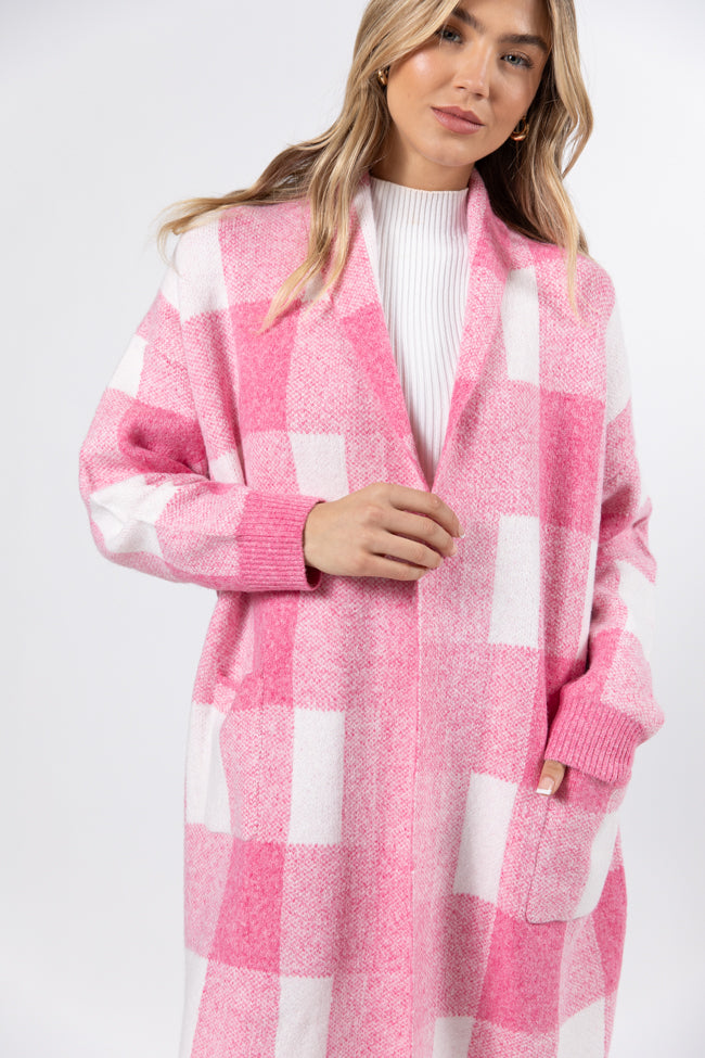 News To Me Pink Plaid Sweater Coat Largest Supplier For Sale