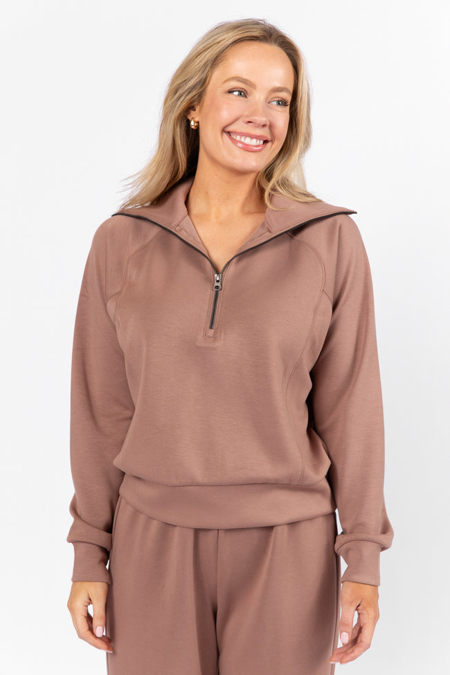 Let's Just Stay Mocha Quarter Zip Knit Pullover