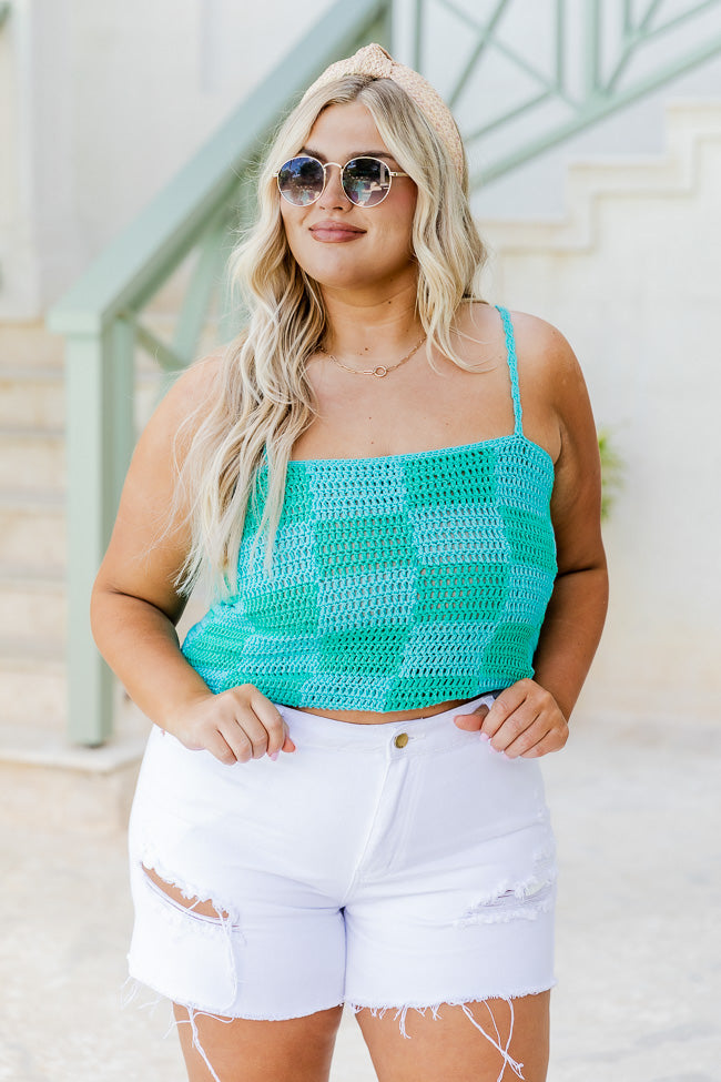 Paint The Sky Blue and Green Checkered Sweater Tank FINAL SALE Buy Sale Online