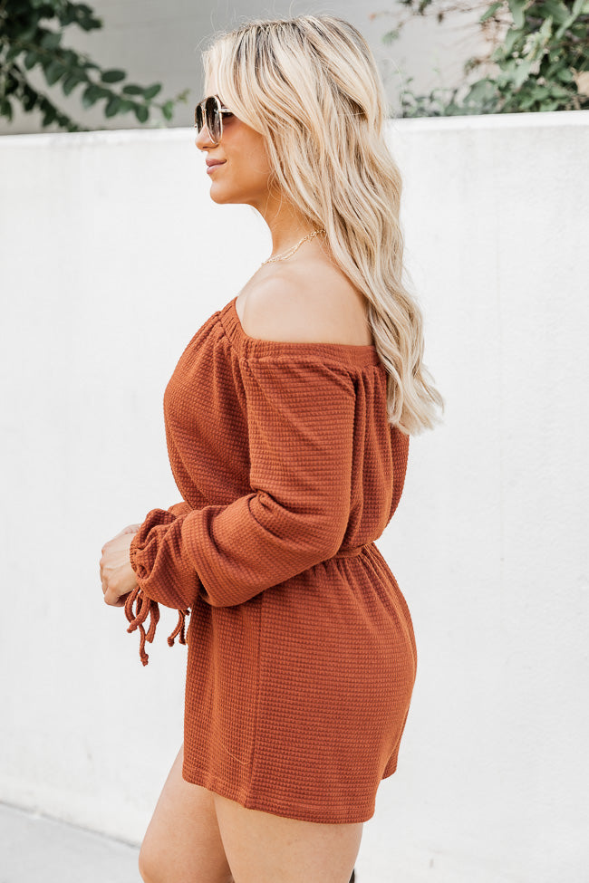 A Darling Day Rust Waffle Knit Off The Shoulder Romper FINAL SALE Free Shipping Very Cheap