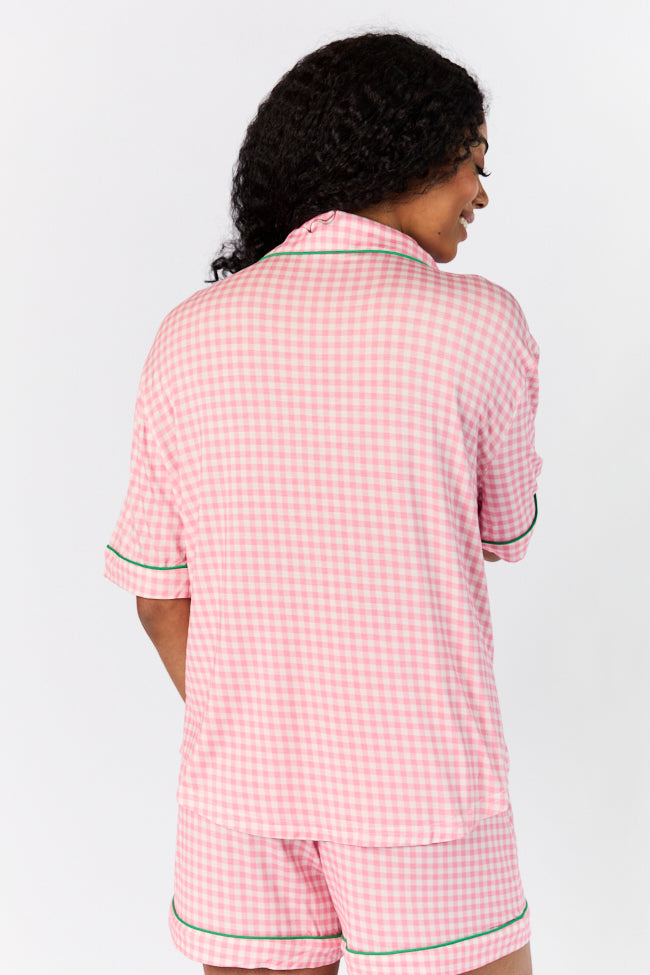 Good To Get Away Pink Gingham Short Sleeve Pajama Top Clearance Get To Buy