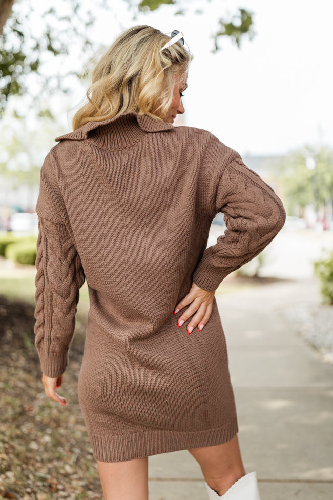 More Than Enough Brown Collared Cable Knit Sweater Dress FINAL SALE Buy Cheap Manchester Great Sale