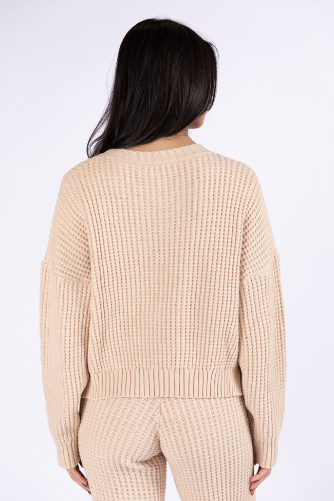 This Is Why Tan Thermal Waffle Knit Pullover SALE Cheap Sale Best Store To Get