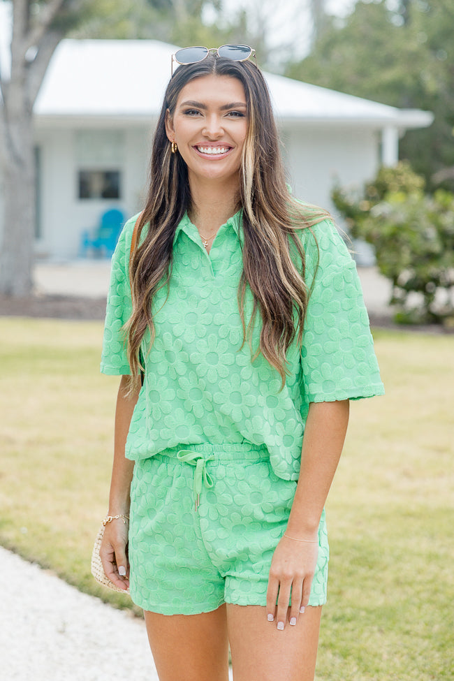 Can't Stay AwayGreen Daisy Terry Collared Lounge Top FINAL SALE