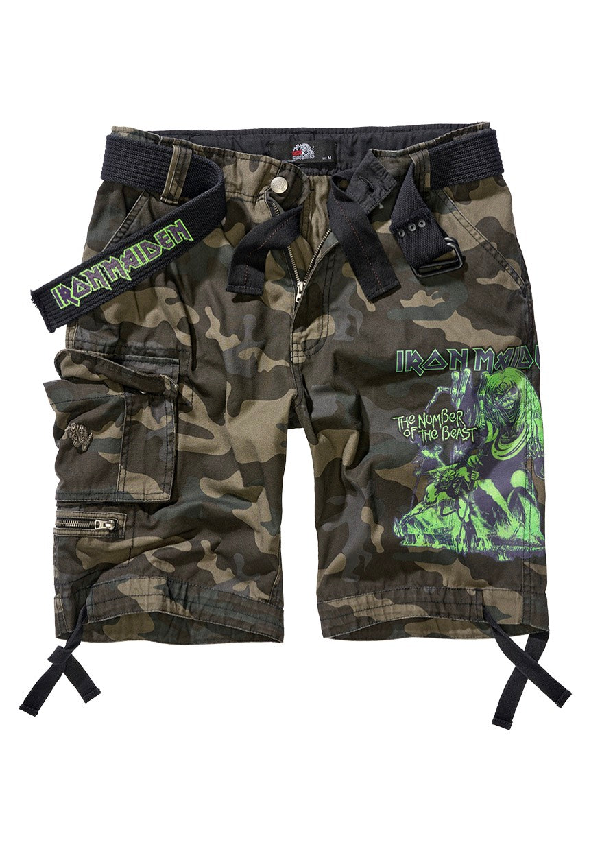 Brandit x Iron Maiden - Savage The Number Of The Beast Darkcamo - Shorts Cheap Brand New Unisex