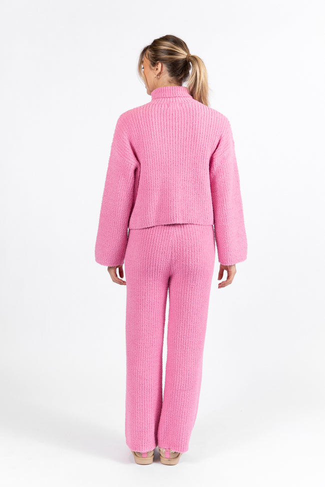 Keep It Comfy Candy Pink Fuzzy Turtleneck Sweater Set SALE Comfortable Cheap Pice