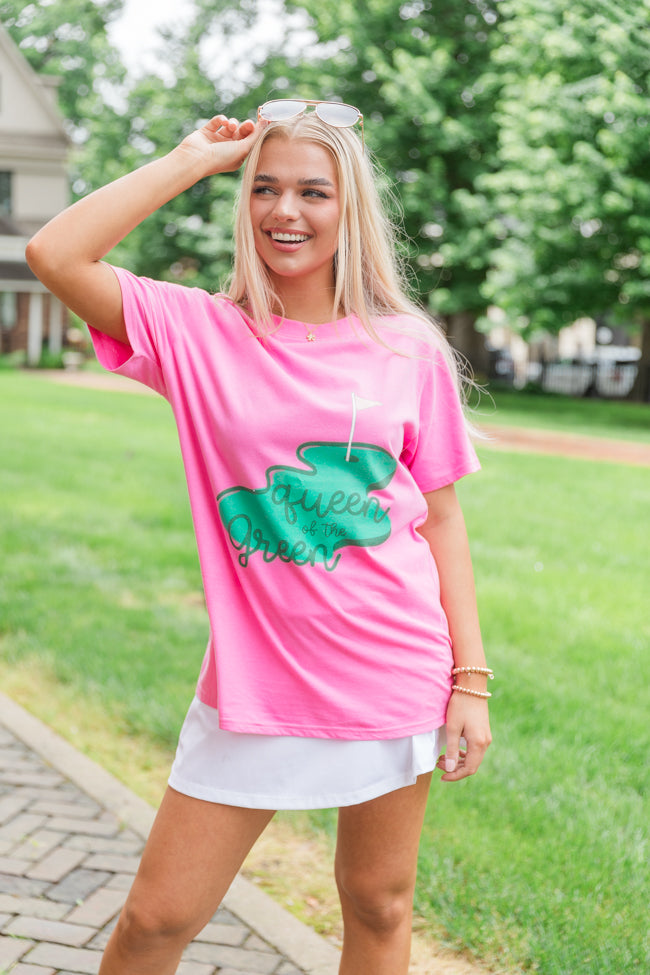 Queen of the Green Hot Pink Oversized Graphic Tee Pay With Visa