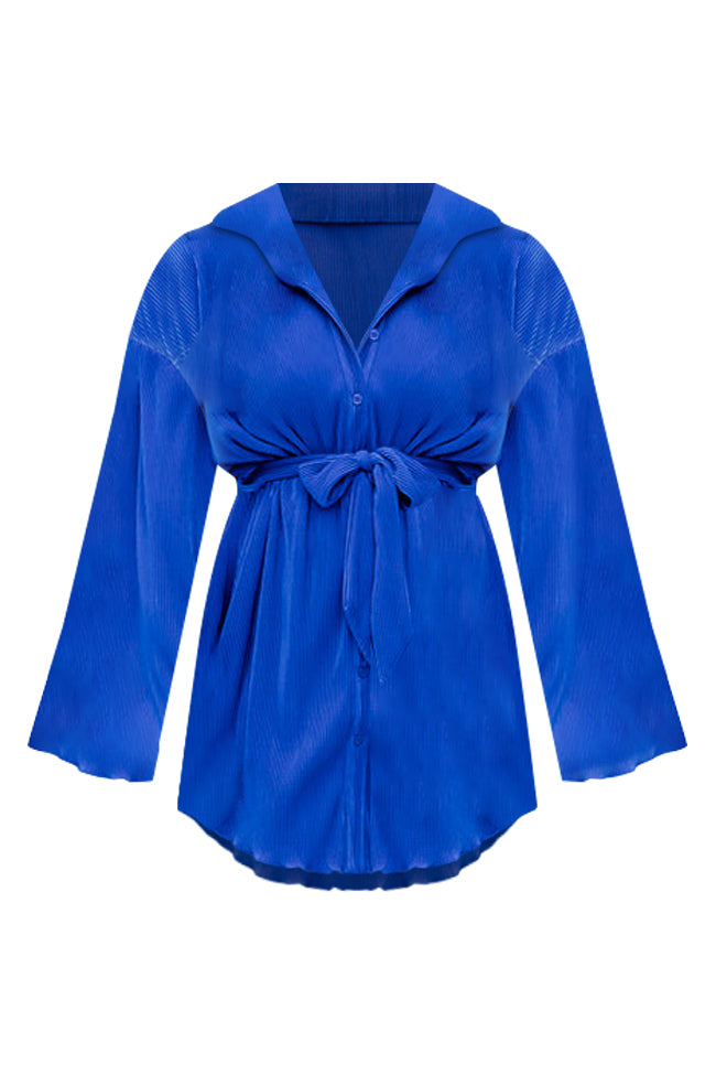 Something To Say Cobalt Blue Plisse Mini Button Up Dress FINAL SALE Buy Cheap Cheap