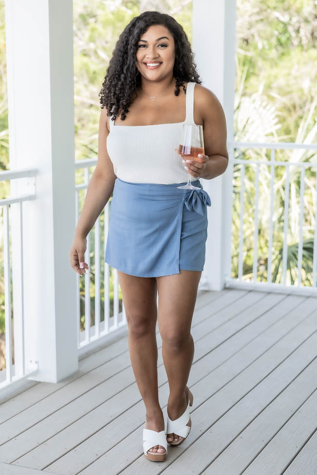 You're In Luck Blue Linen Knot Skort FINAL SALE