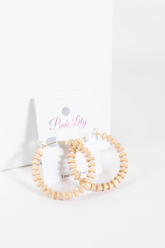 Tan and White Beaded Hoops 2025 New Cheap Online